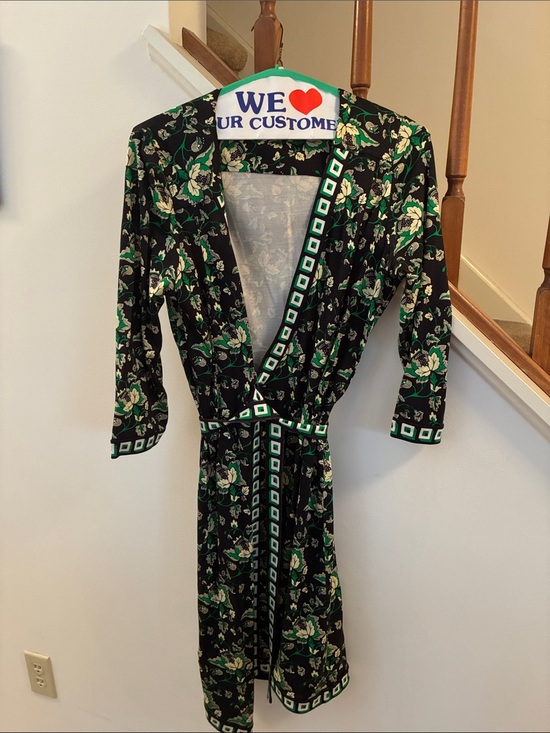Diane Von Furstenberg Dresses & Skirts - Diane Von Furstenberg Black Floral Wrap Dress with Green and Cream Accents